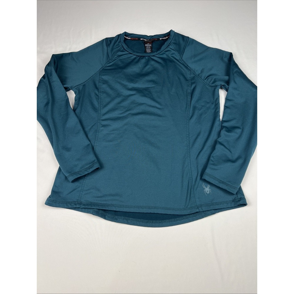 Spyder Active Womens Teal Blue Fleece Lined Thumbhole Long Sleeve Top Large